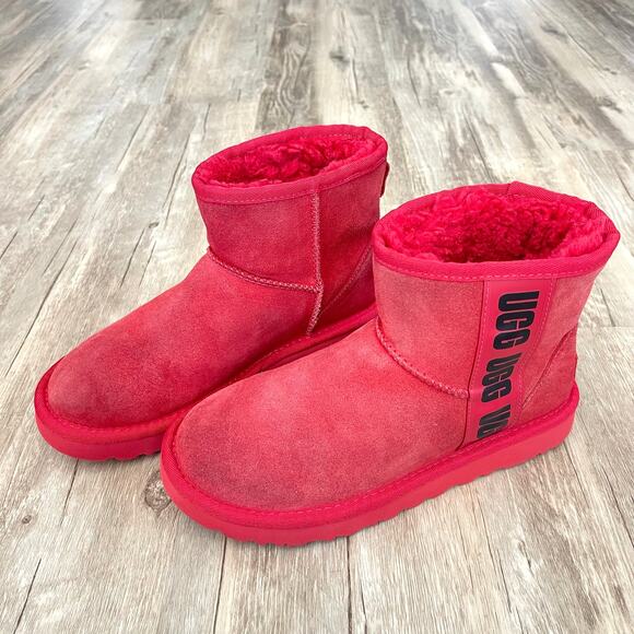 UGG Women’s Classic Mini Side Logo Boots Red/Black Size 6 Winter Snow Booties - Picture 10 of 10